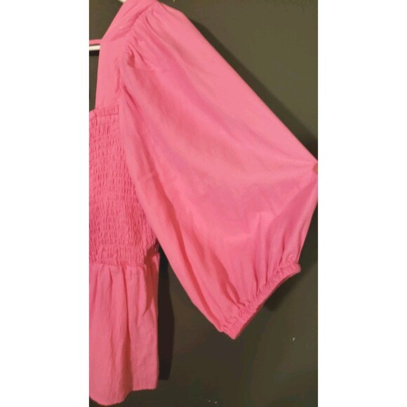 Ava & Viv Plus Size XXL 2X Puff Sleeve Pink Peplum Coquette Girly Cotton Blouse - Picture 8 of 8